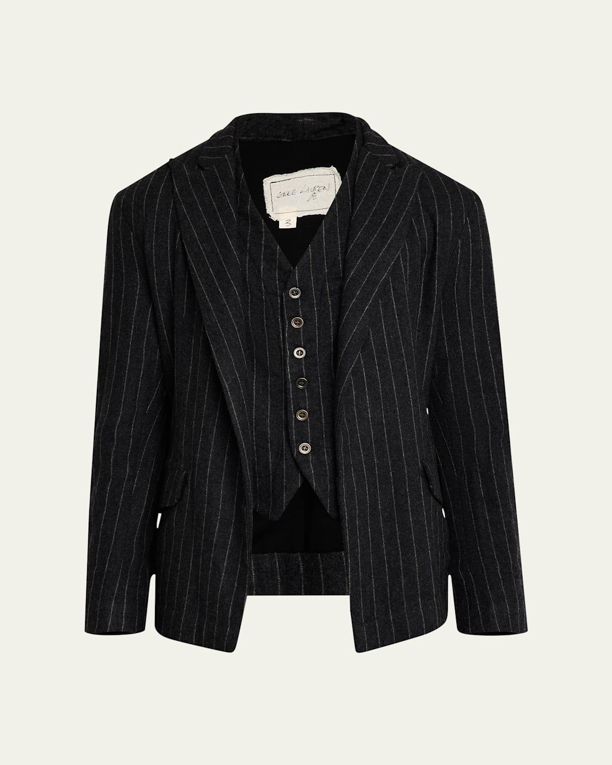 Mens Pinstripe Sport Coat with Vest Product Image