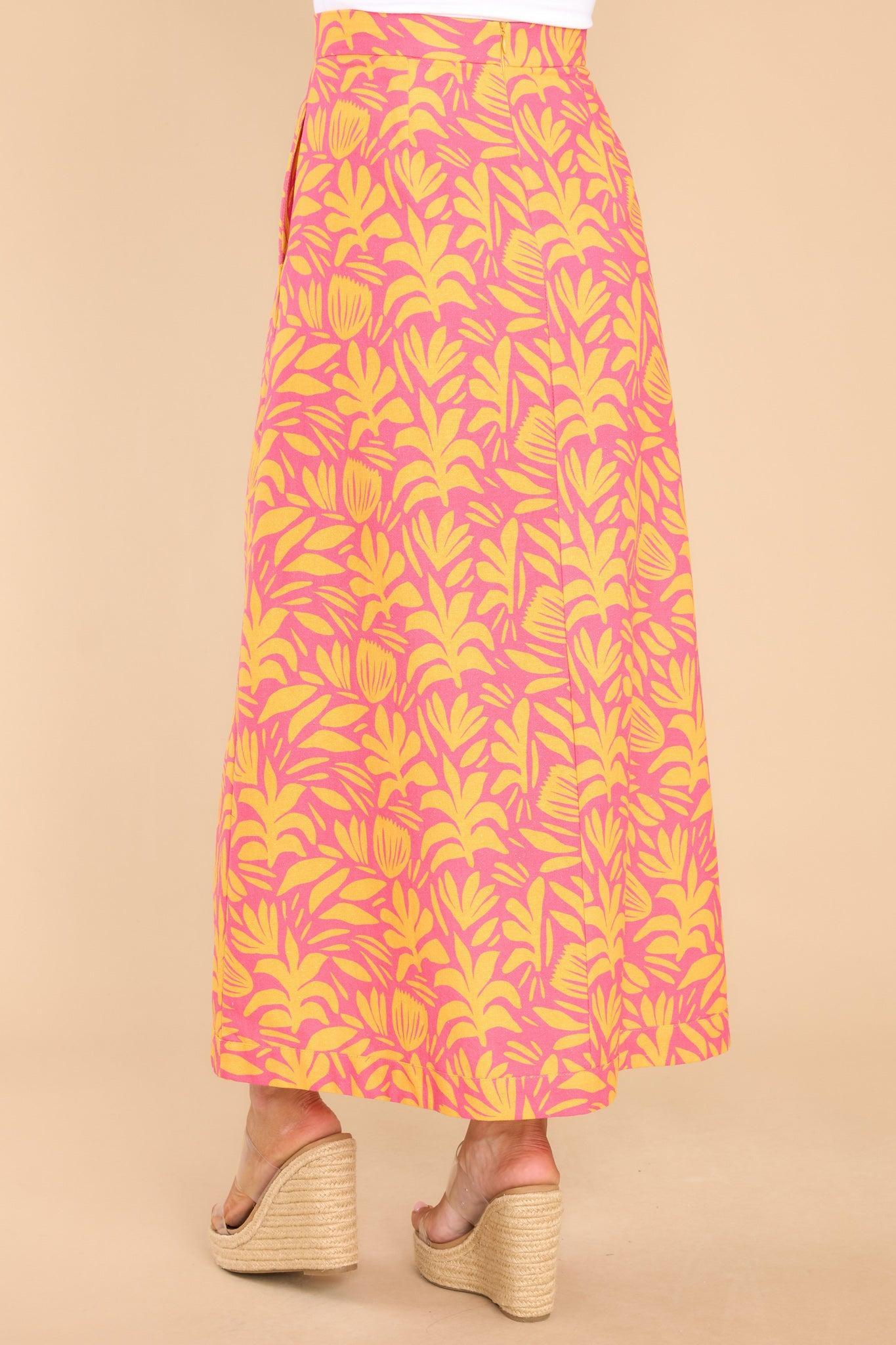 Palms Away Wild Over You Pink Yellow Print Skirt Product Image