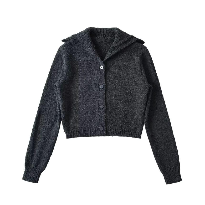 Hooded Plain Button Up Crop Cardigan Product Image