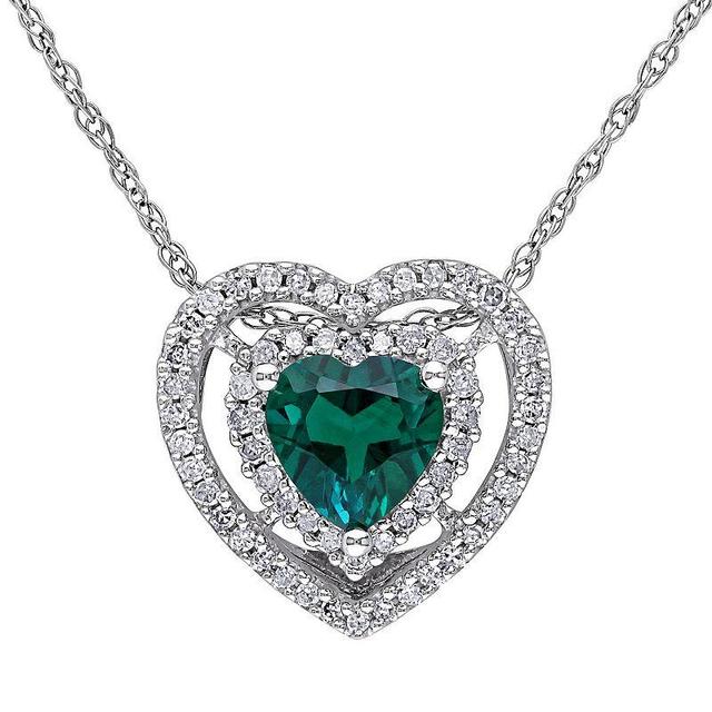 Stella Grace 10k White Gold 1/5 Carat T.W Diamond & Lab-Created Emerald Heart Shaped Pendant Necklace, Womens Green Product Image