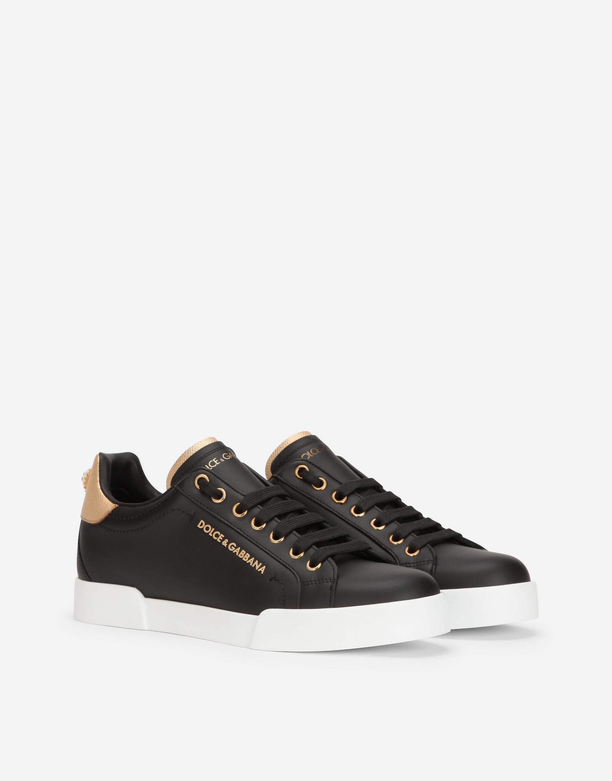 DOLCE & GABBANA Black Portofino Sneakers In Black/gold Product Image