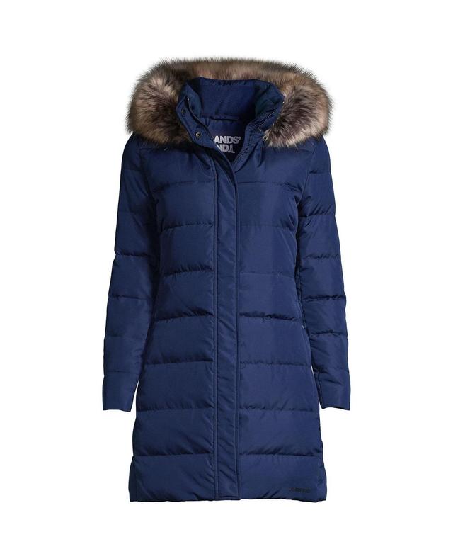 Womens Lands End Faux-Fur Hood Long Down Winter Coat Dark Blue Product Image