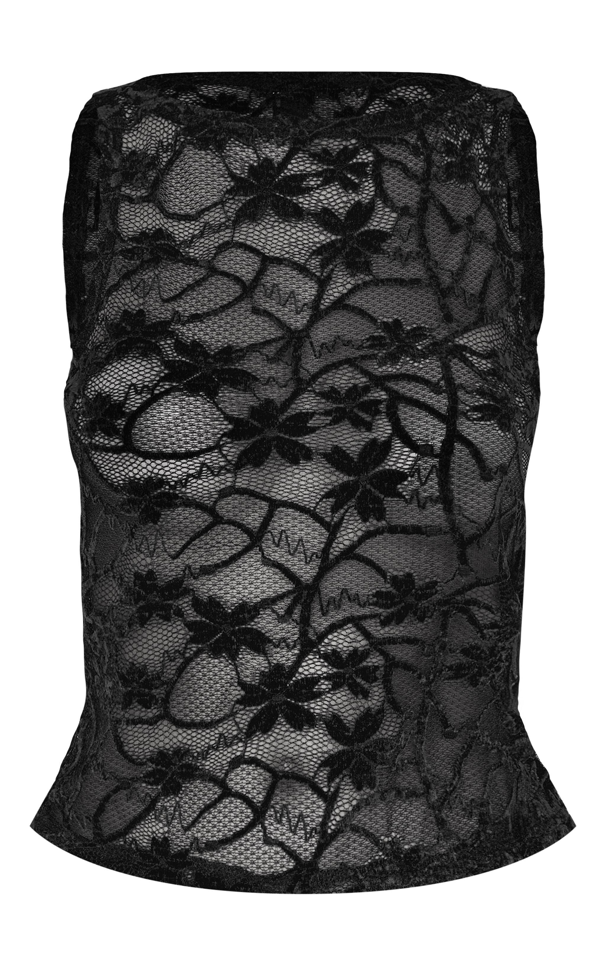 Black Lace Boat Neck Long Top Product Image