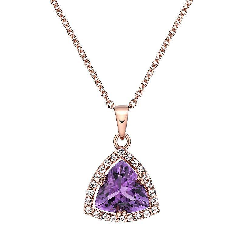 Gemminded 18k Rose Gold Over Sterling Silver White Topaz Accent & Amethyst Pendant Necklace, Womens Purple Product Image