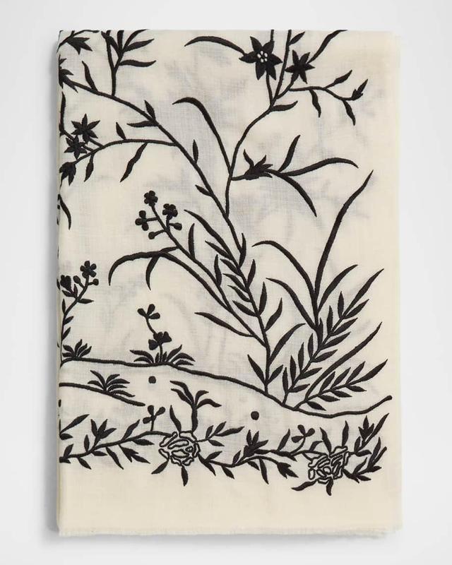 Floral Embroidered Merino Wool Scarf Product Image