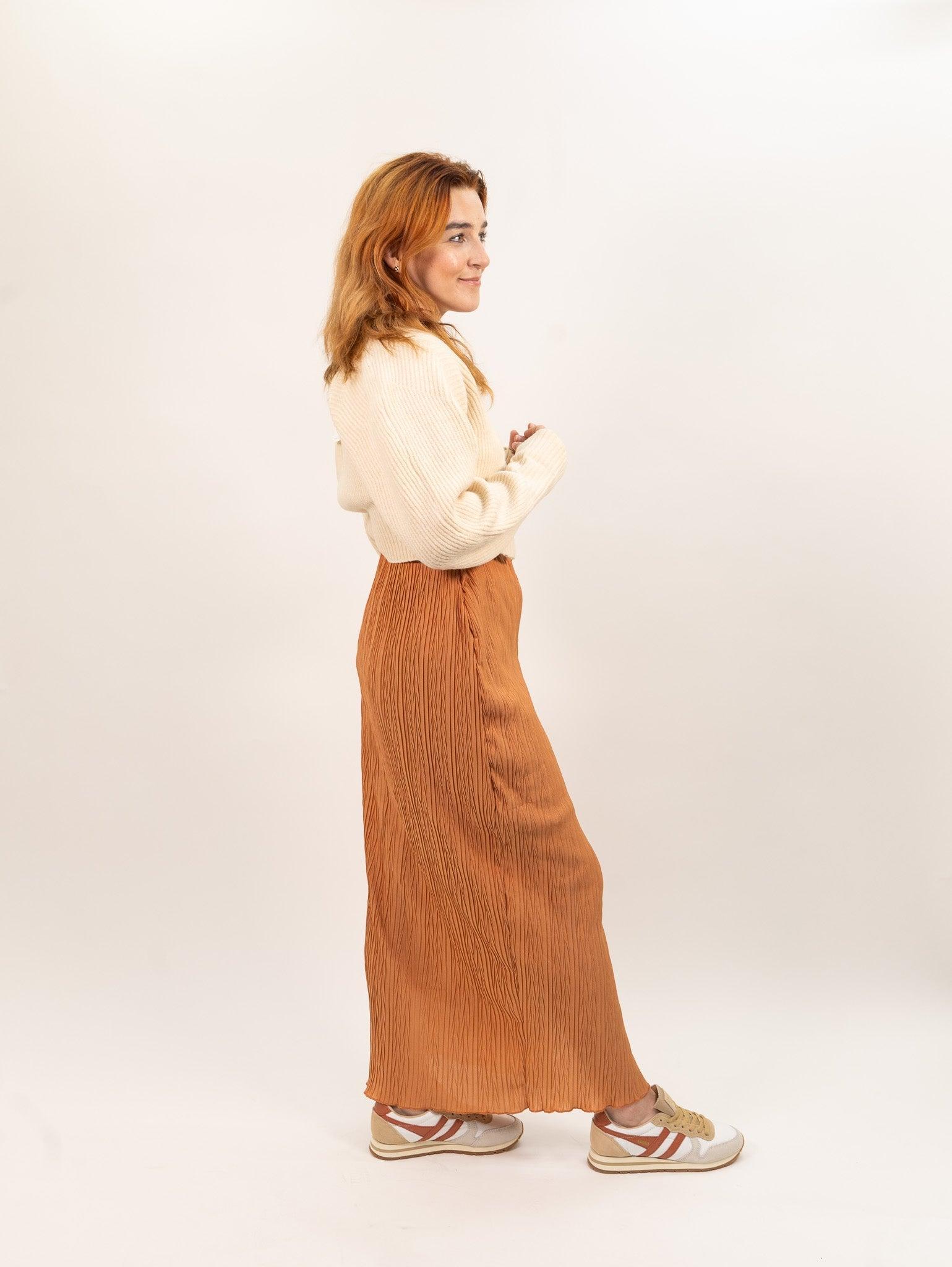 Moon River Plisse High Waist Long Skirt - Terracotta Product Image