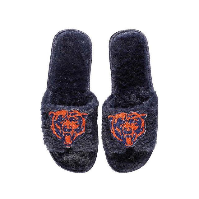 Womens FOCO Chicago Bears Rhinestone Fuzzy Slippers Blue Product Image