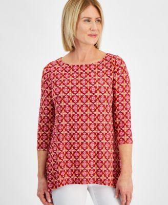 Petite Printed Jacquard 3/4-Sleeve Swing Top, Created for Macy's Product Image