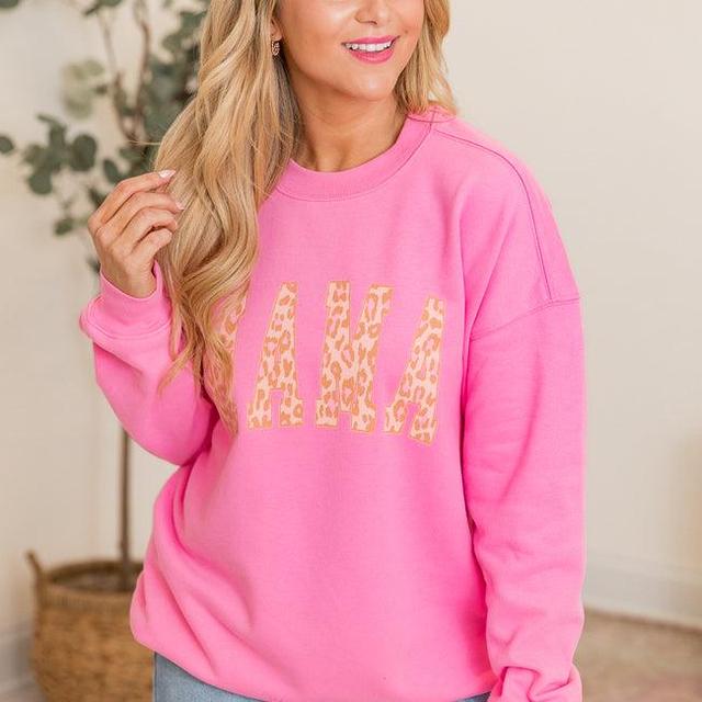 Mama Leopard Pink Oversized Graphic Sweatshirt Product Image