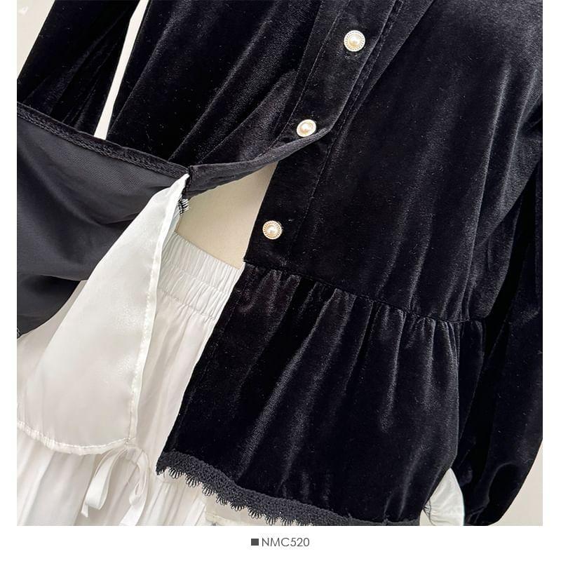 Contrast Ruffle-Trim Velvet Shirt Product Image