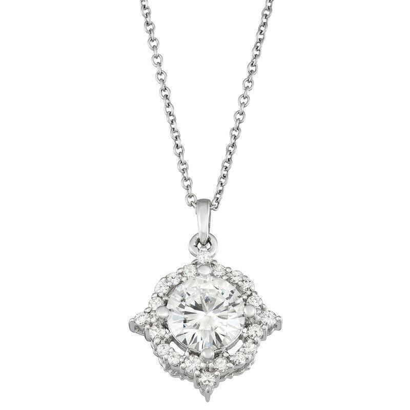 Charles & Colvard 3/8 Ct. T.w. Lab Created Moissanite Halo Pendant In 14K White Gold, 18 In Product Image