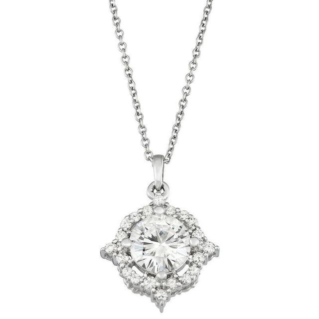 Charles & Colvard 14k White Gold 1 3/8 Carat T.W. Lab Created Moissanite Halo Pendant Necklace, Womens, 14k Whgold Product Image