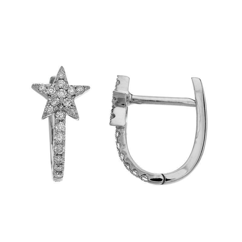 Ava Blue 14k White Gold 1/5 Carat T.W. Diamond Star Hoop Earrings, Womens Product Image