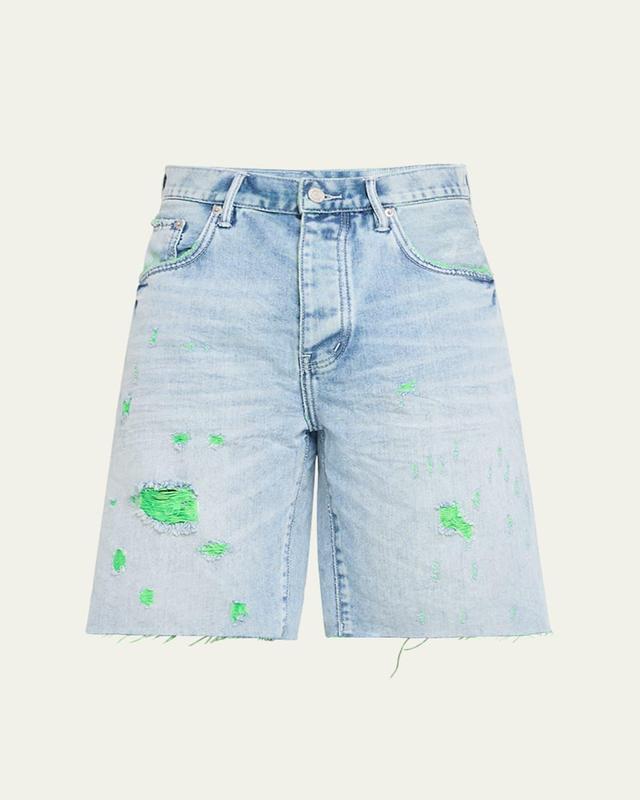 Mens Neon Distressed Relaxed Denim Shorts Product Image