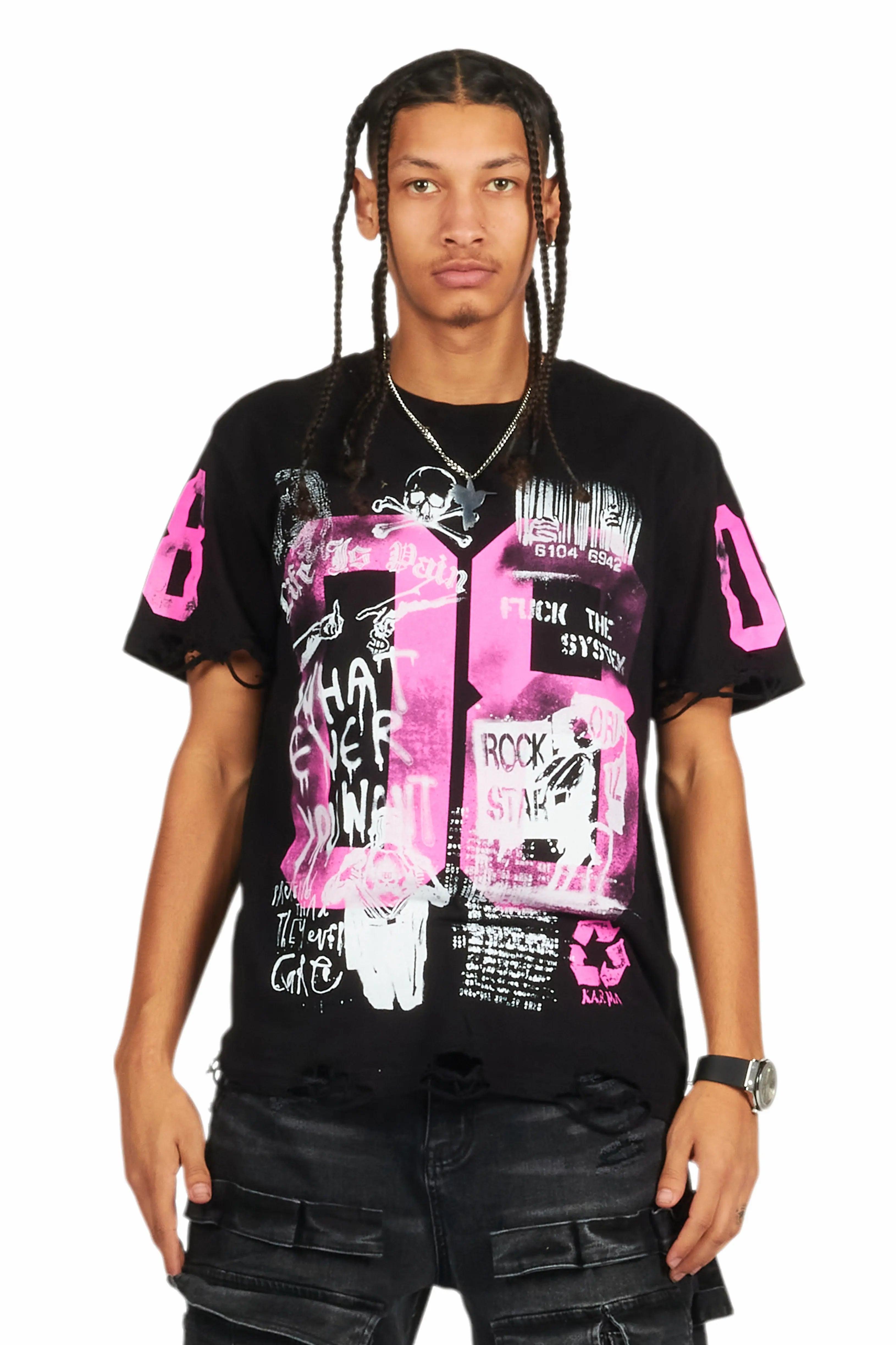 Grill Black/Pink Graphic Oversized T-Shirt Male Product Image