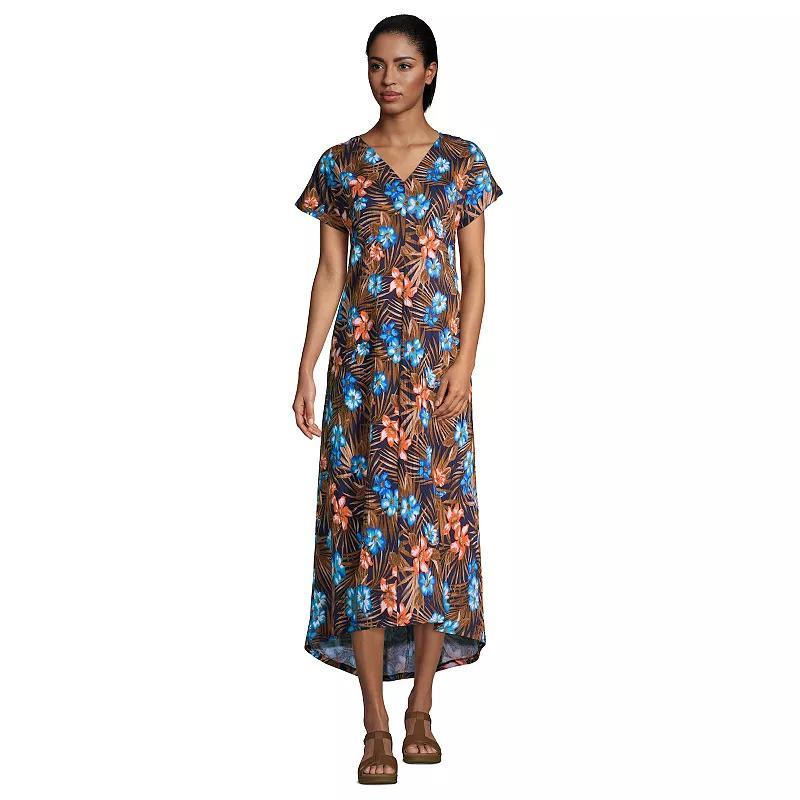 Womens Lands End High-Low Hem Maxi Dress Blue Tropic Palm Product Image