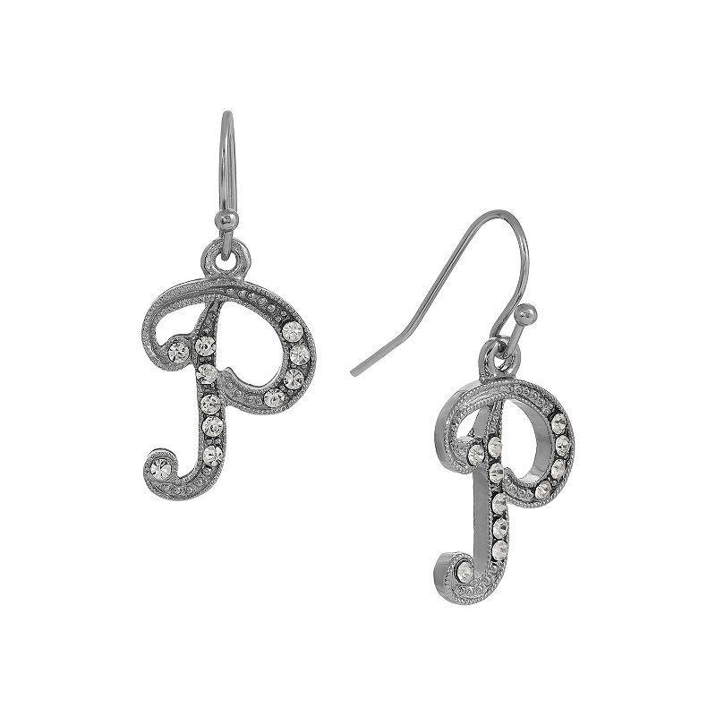 1928 Silver Tone Crystal Initial Drop Earrings, Womens, White Product Image