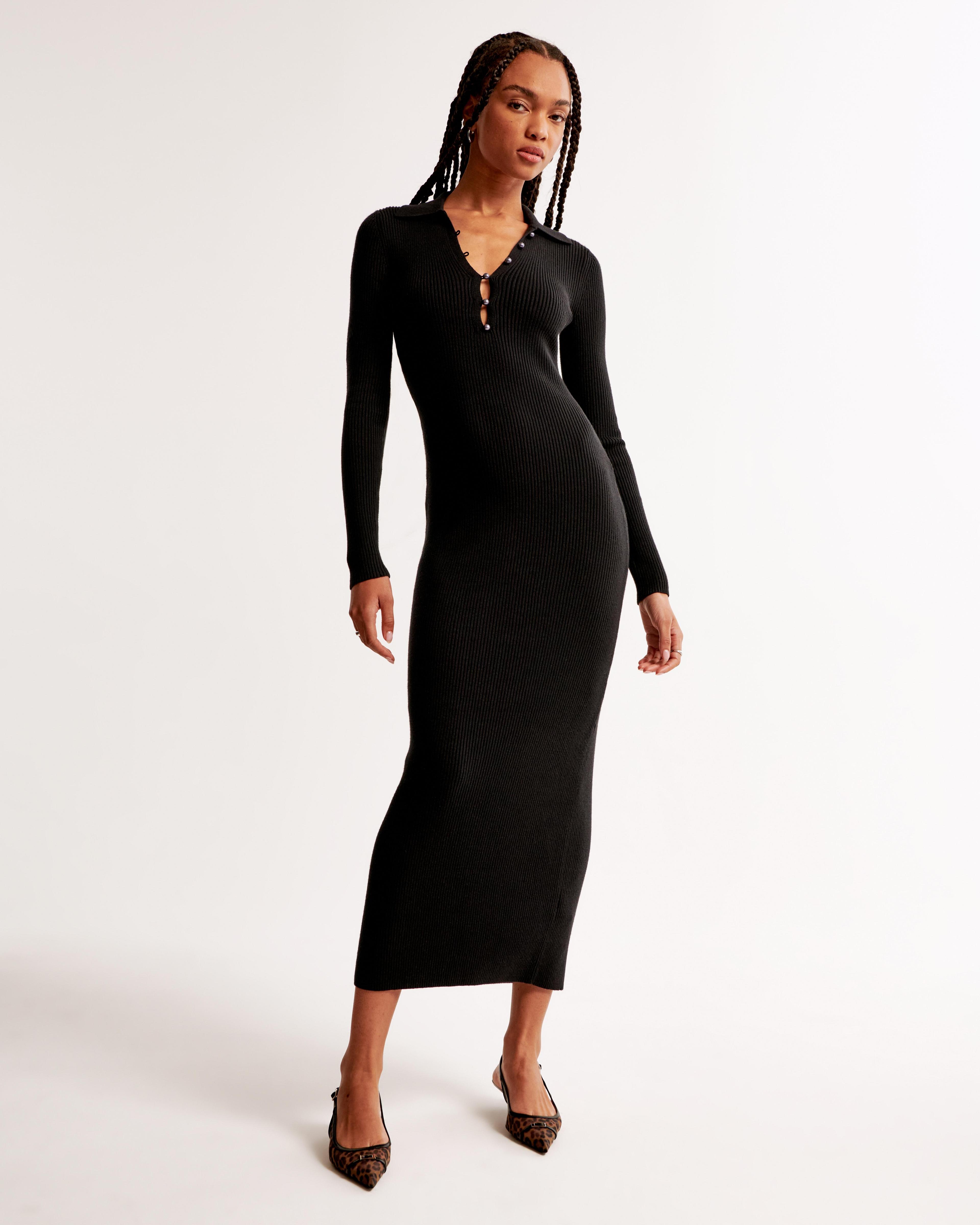 Long-Sleeve Collared Midi Sweater Dress Product Image