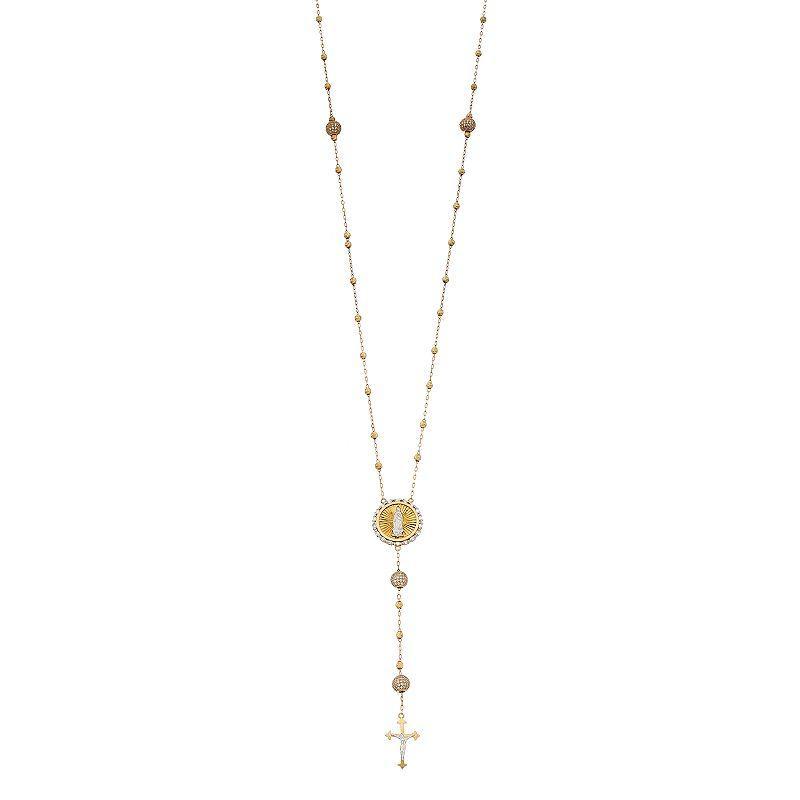 24k Gold Over Silver Cubic Zirconia Rosary Necklace, Womens, Gold Tone Product Image