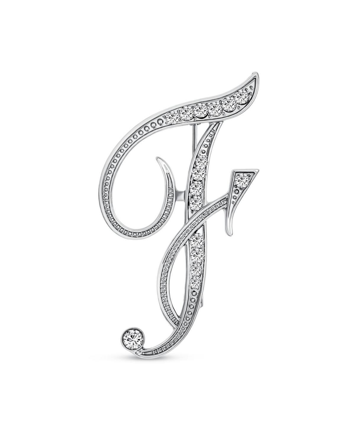 Bling Jewelry Large Statement Abc Pave Crystal Cursive Script Monogram Letters Alphabet Initial Scarf Lapel Pin Brooch For Women Silver Plated - Silve Product Image