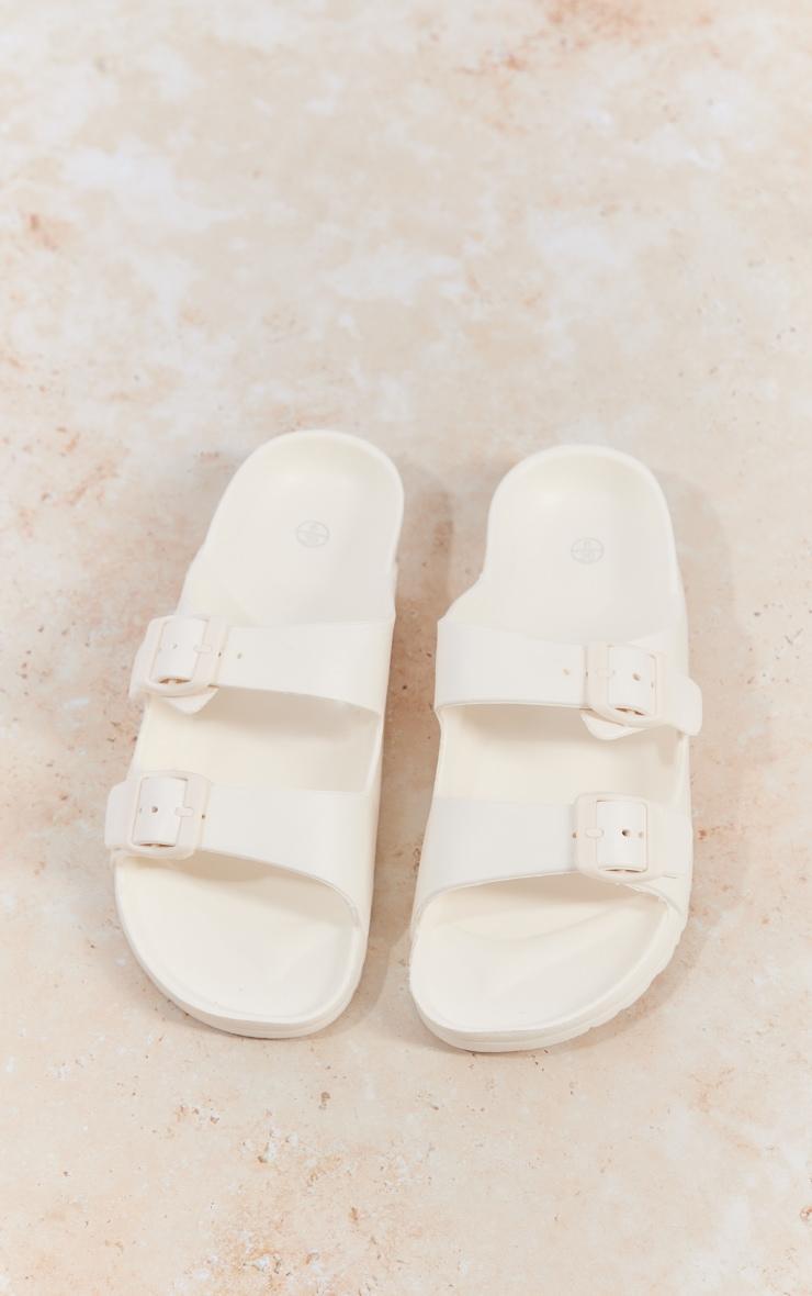 White Wide Fit Rubber Buckle Footbed Slides Product Image