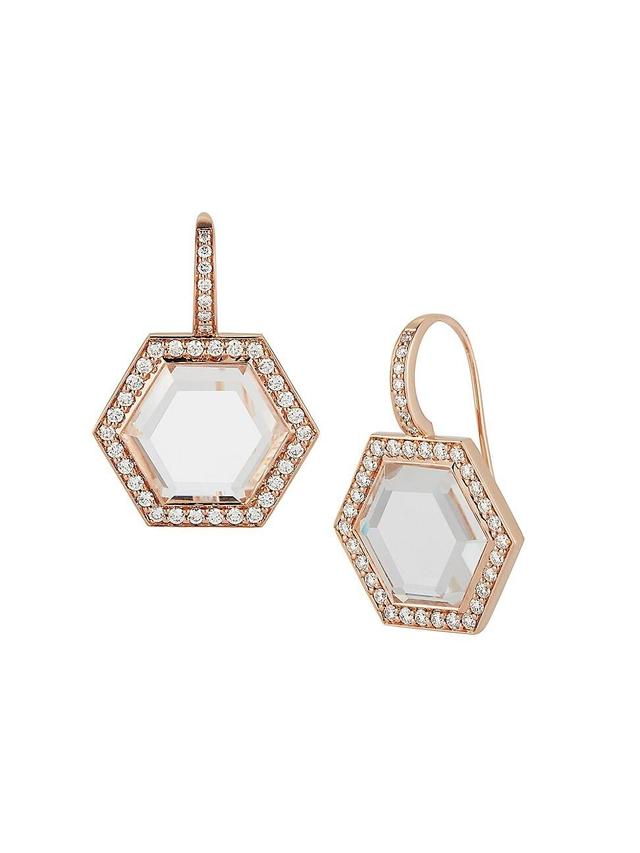 Womens Bell 18K Rose Gold, Rock Crystal, & 1.021 TCW Diamond Hexagonal Drop Earrings Product Image