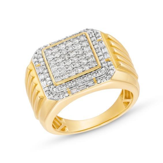 Men's 1 CT. T.w. Square Multi-Diamond Cushion Frame Ring in 10K Gold Product Image