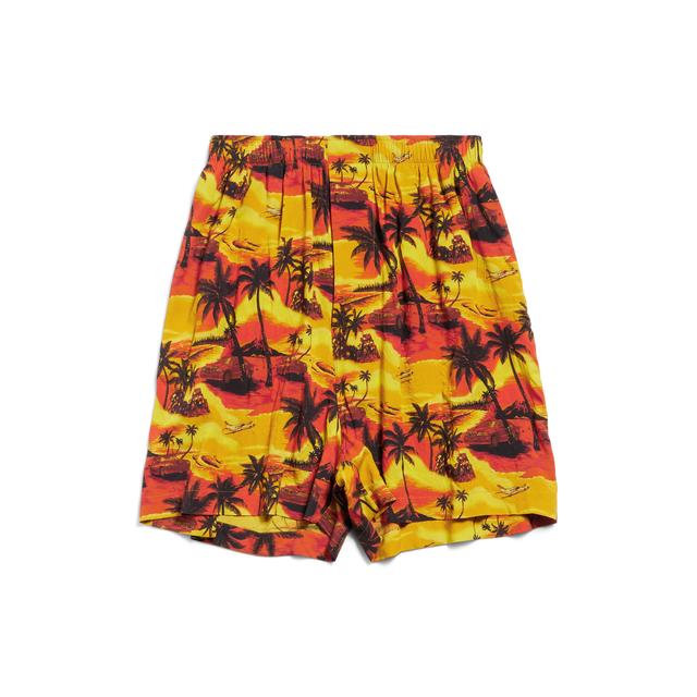 Men's Hawaiian Car Pyjama Shorts in Orange Product Image