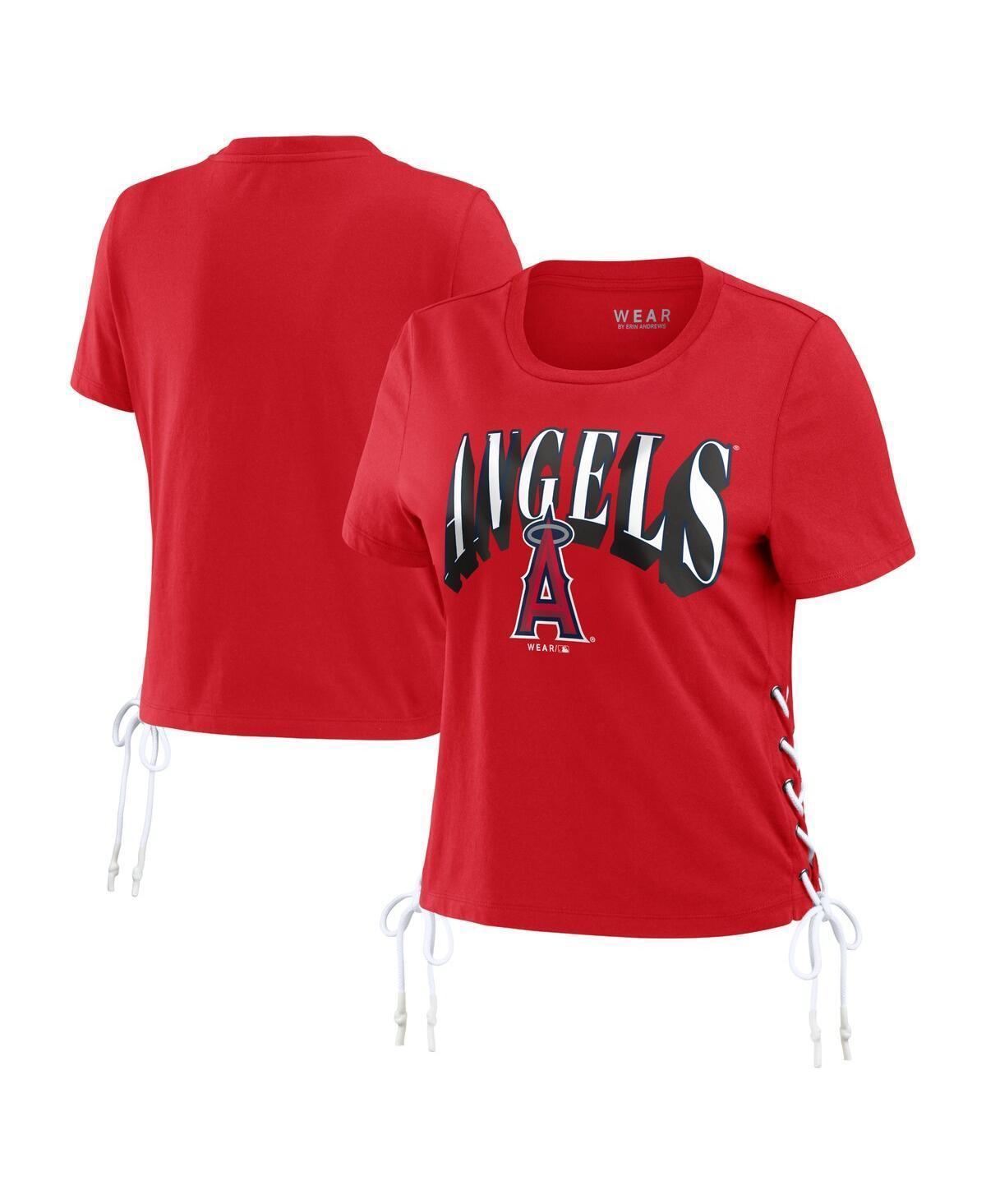 Womens Wear by Erin Andrews Red Los Angeles Angels Side Lace-Up Cropped T-shirt Product Image