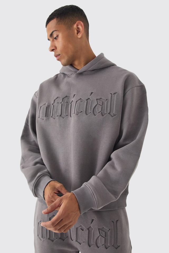 Oversized Boxy Official Embossed Hoodie | boohooMAN USA Product Image