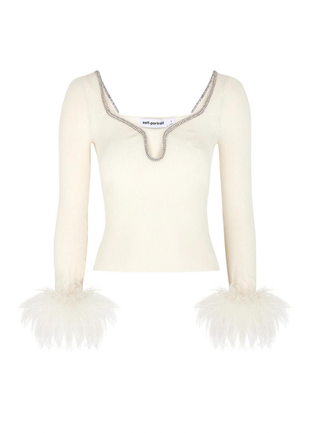 Knit Feather Top In Off White Product Image