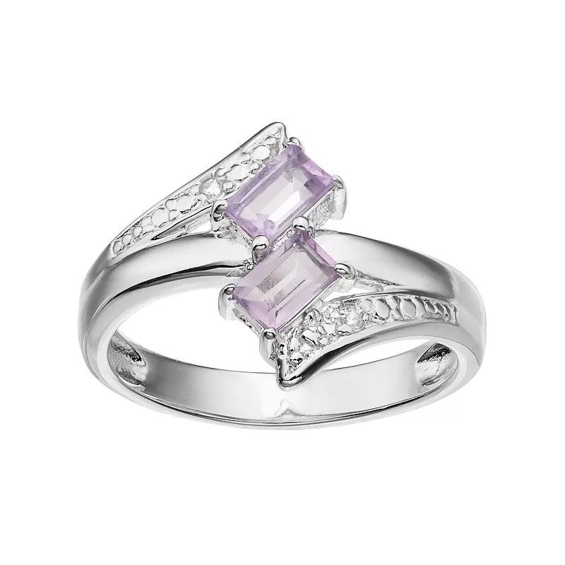 Gemminded Sterling Silver Amethyst & White Topaz Two Stone Bypass Ring, Womens Purple Product Image