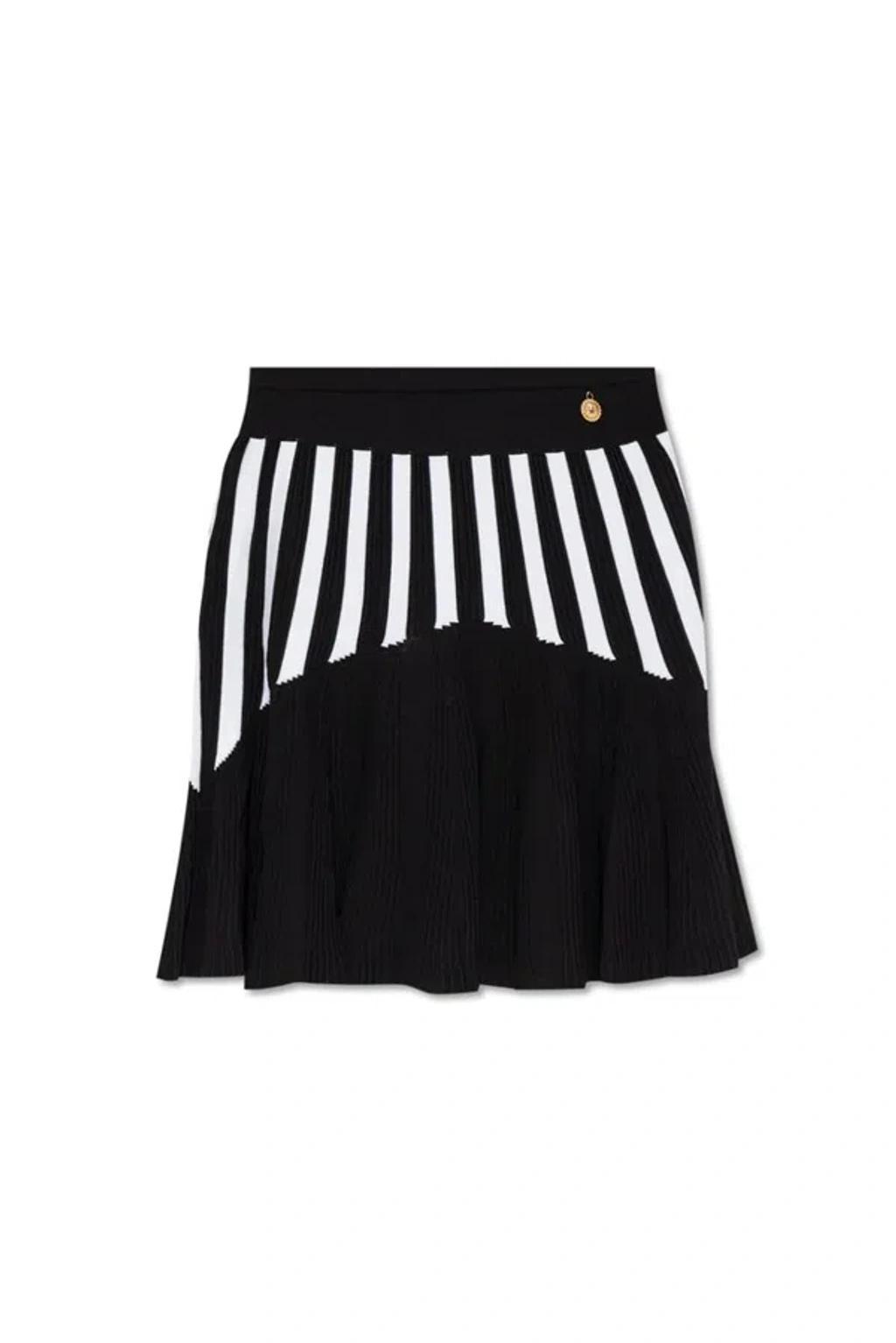 Striped Rib-knit Mini Skirt In Black Product Image