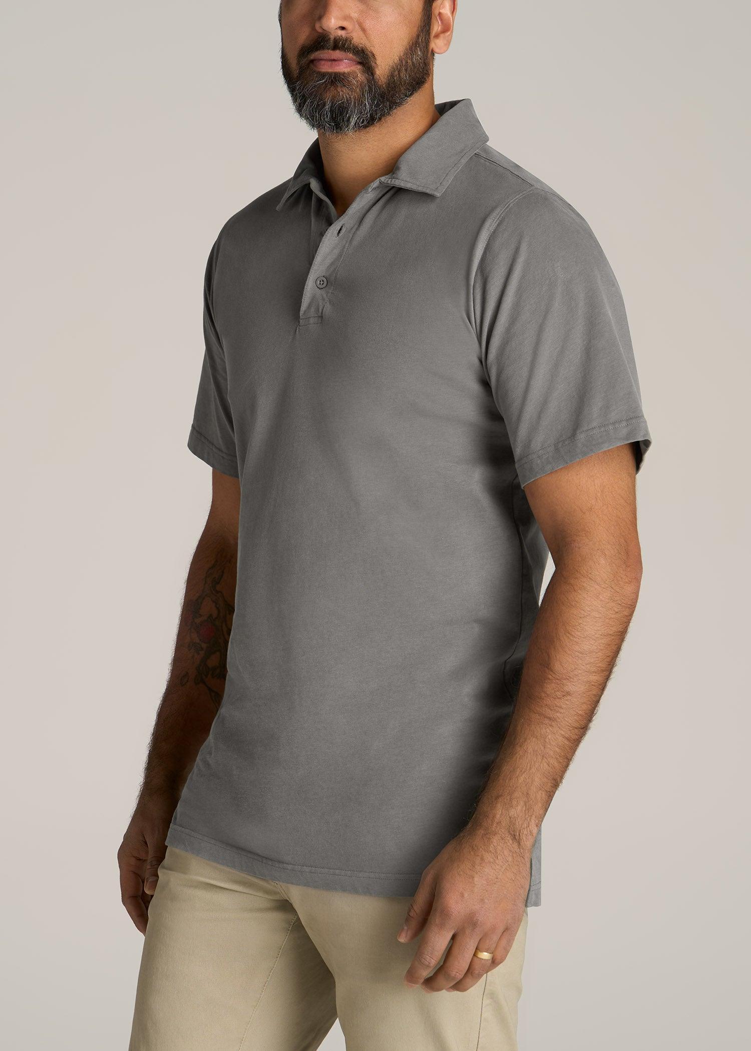 LJ&S Ultra Soft Short Sleeve Cotton Polo for Tall Men in Vintage Pewter Product Image