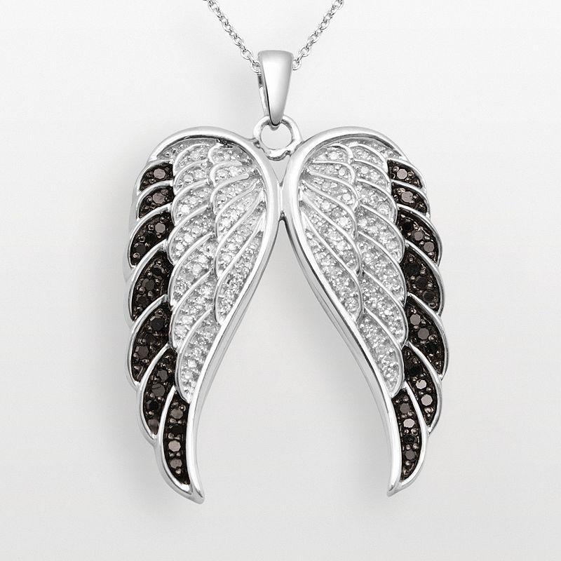 Sterling Silver 1/2-ct. T.W. Black & White Diamond Wing Pendant, Womens Product Image