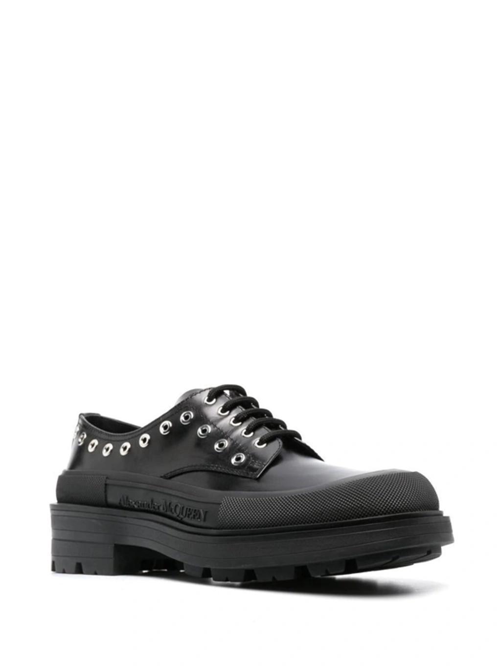 Leather Loafers Embellished With Eyelet In Black Product Image