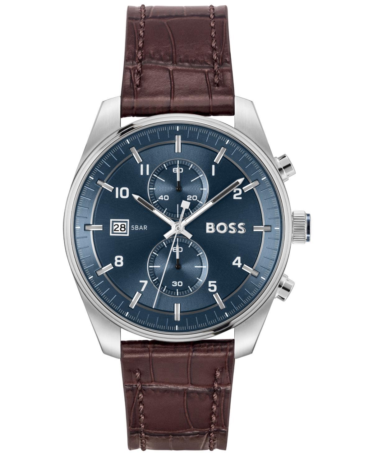 Hugo Boss Mens Skytraveller Quartz Chronograph Brown Leather Strap Watch Product Image