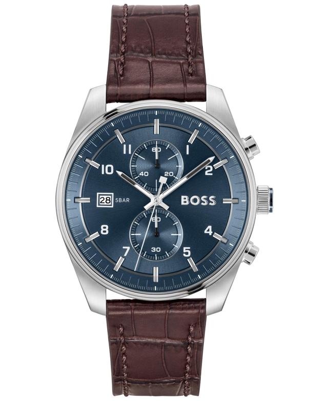 Hugo Boss Mens Skytraveller Quartz Chronograph Brown Leather Strap Watch Product Image