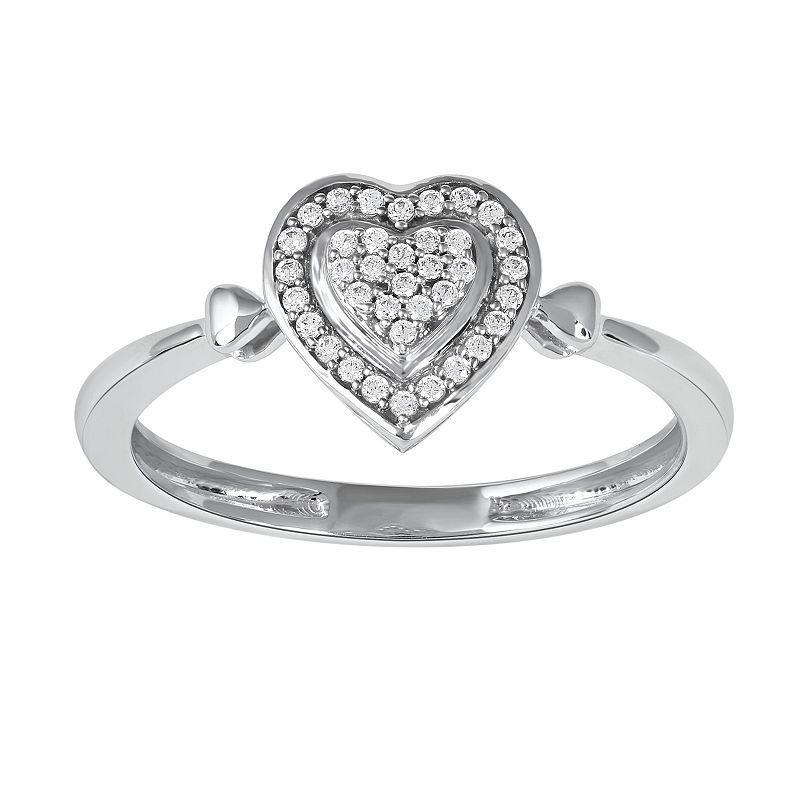 DeCouer Sterling Silver 1/10 Carat T.W. Diamond Heart Promise Ring, Womens Product Image