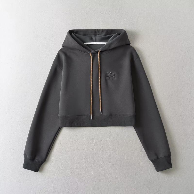 Long-Sleeve Lettering Crop Hoodie Product Image