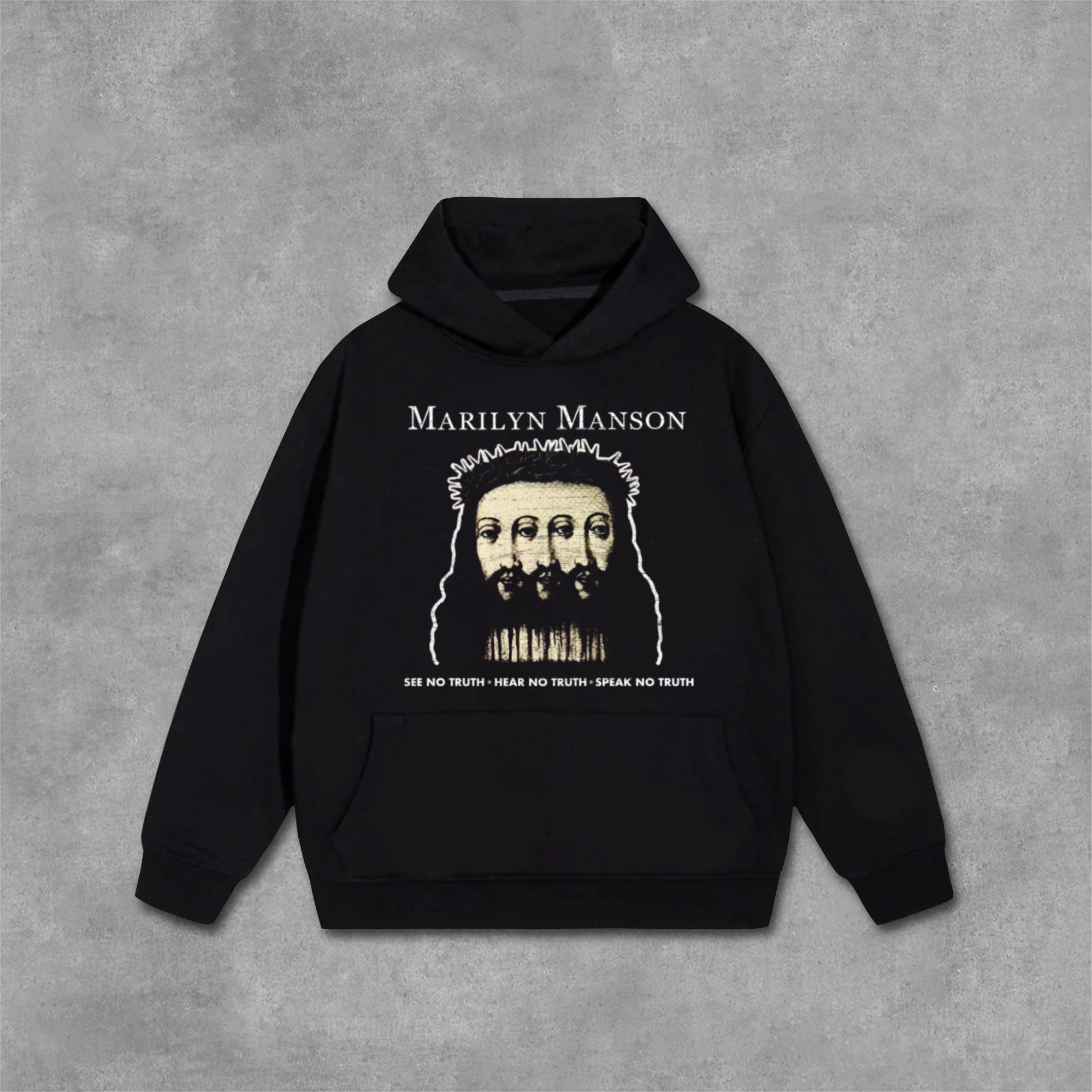 Manson Retro Old Print Graphics Pocket Hoodie Product Image