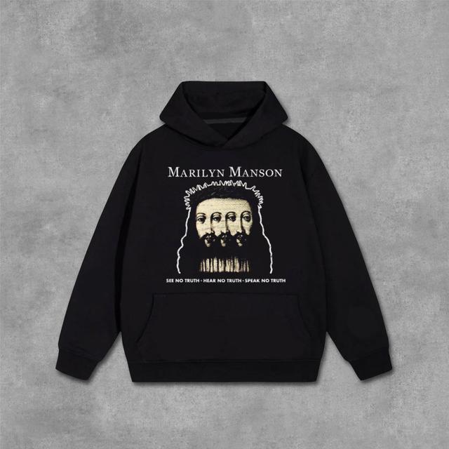 Manson Retro Old Print Graphics Pocket Hoodie Product Image