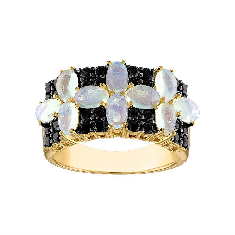 Tiara 14k Gold Over Silver White Opal & Black Spinel Ring, Womens Gold Tone Product Image