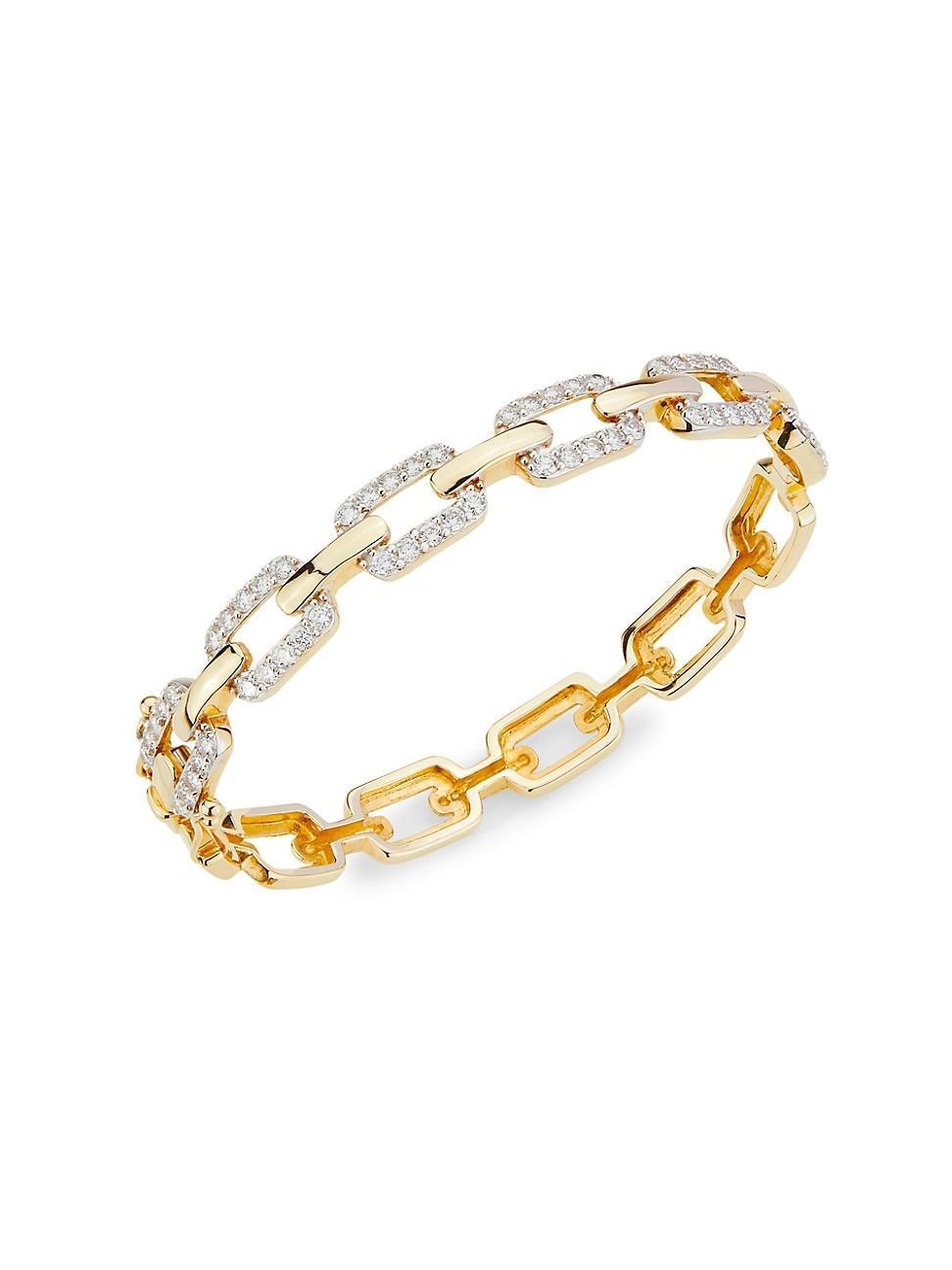 Womens 14K Yellow Gold & 1.61 TCW Diamond Chain-Link Bangle Product Image