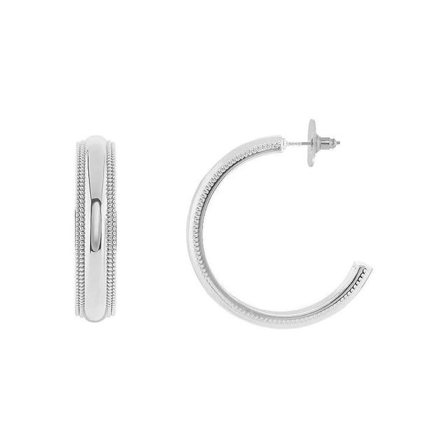 Emberly Milgrain Edge C-Hoop Earrings, Womens, Gray Product Image