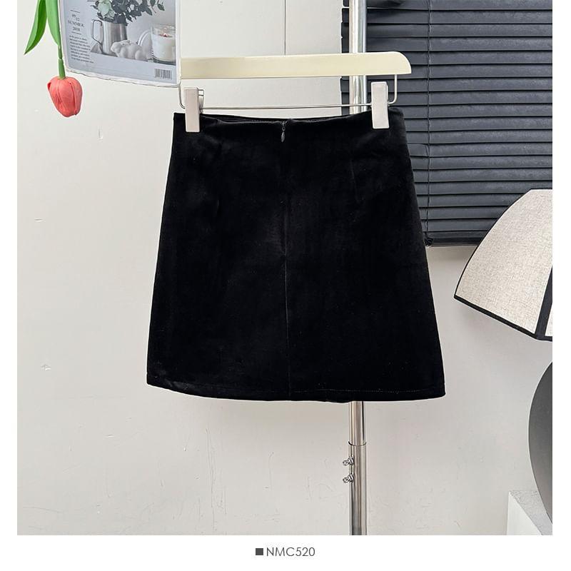 Velvet Ruched A-Line Mini Skirt Product Image