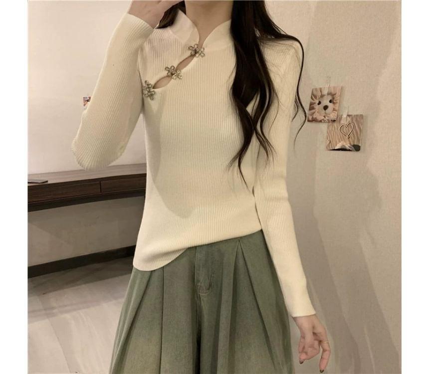 Mock Neck Plain Ribbed Sweater Product Image