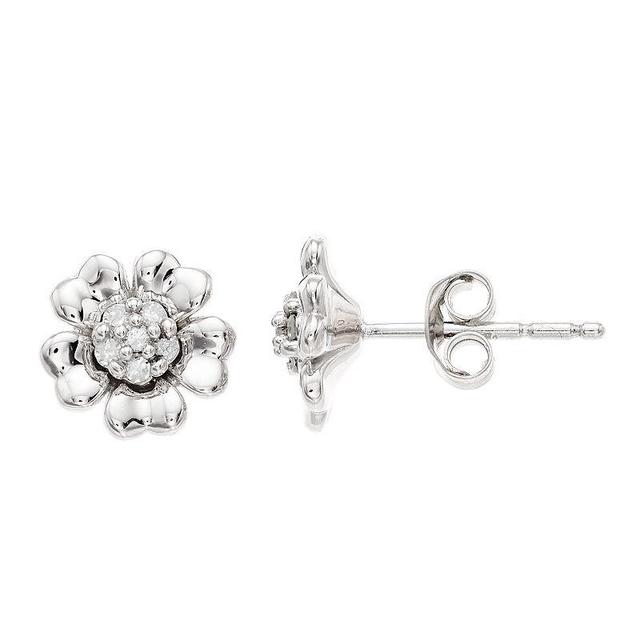 Womens 1/10CTW White Diamond Flower Earrings in Sterling Silver Earrings Product Image