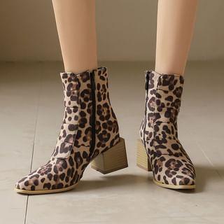 Leopard Print Chunky Heel Short Boots / Tie Dye Short Boots / Plain Short Boots Product Image