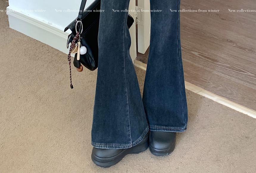 High Waist Washed Flared Jeans Product Image